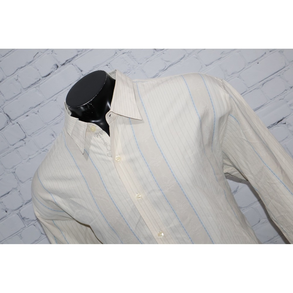 Tommy Bahama Button Up Dress Shirt Mens XXL Cream Striped Silk Cotton Hawaiian